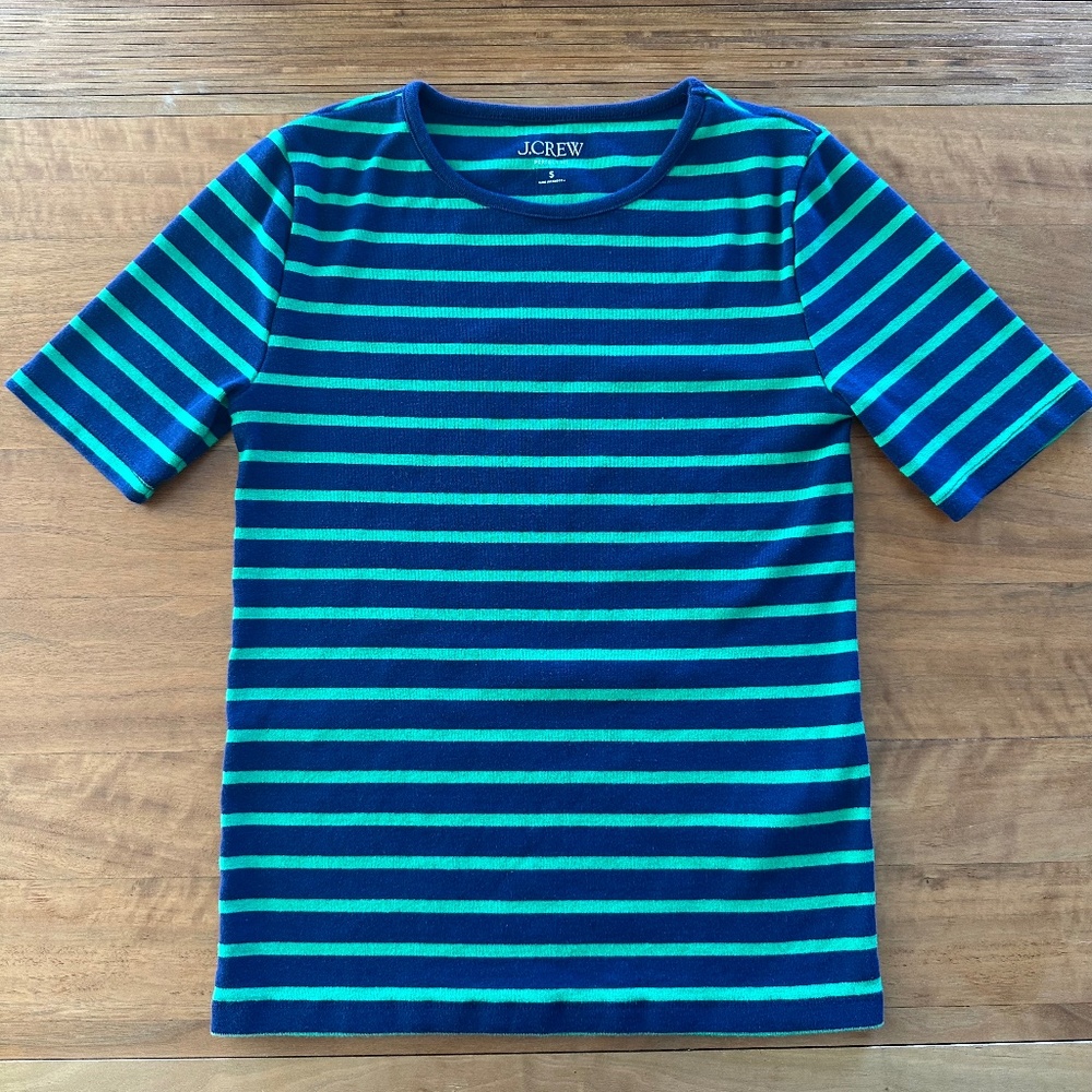 J. Crew Perfect Fit Striped Tee - Navy/Green - Small